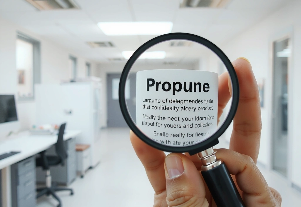 Mână care ține o lupă deasupra unei etichete de produs, simbolizând transparența și verificarea.